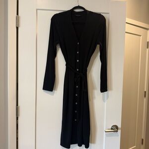 Banana Republic Ribbed Black Long-Sleeve Button-Front Midi Dress